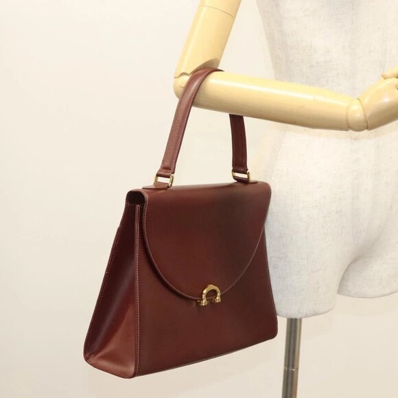 CARTIER Must Line Hand Bag Leather Bordeaux Gold Auth 122249 - Picture 14 of 16